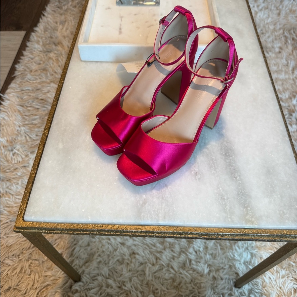 Chic Fuchsia Satin Women's Heels